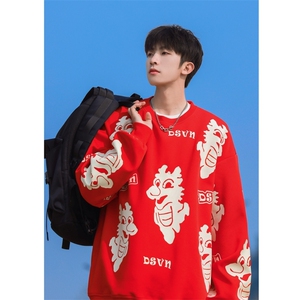 W0038-P58龙年满印时尚高品质圆领情侣宽松卫衣图片