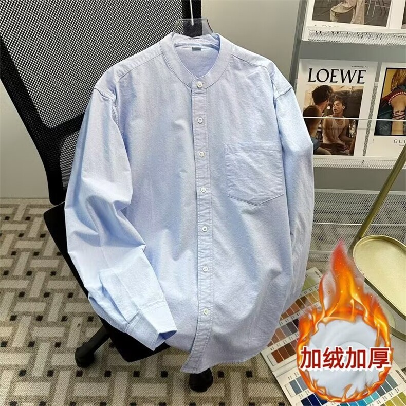 加绒加厚冬风男立领衬衫新中式唐装单排扣保暖衬衣CT118P55,男装衬衫,星座1013-1