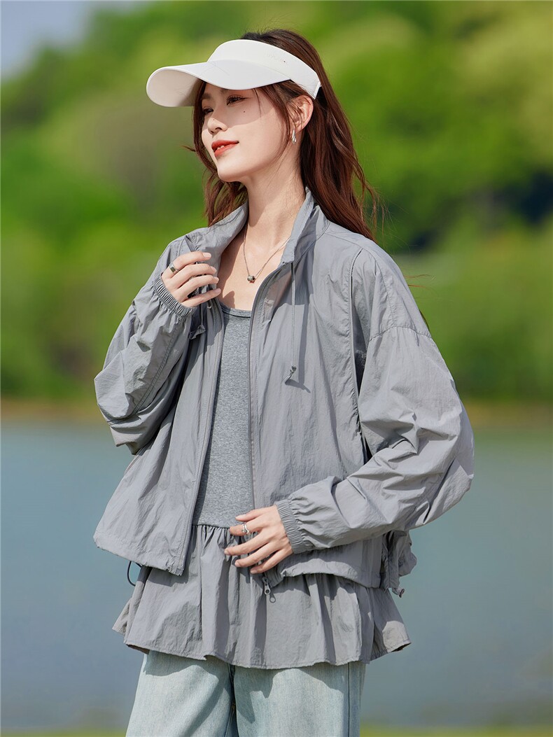 现货2026夏季新款时尚内搭拼接防晒衣两件套旅行户外短外套,女装防晒衣,靓衣阁
