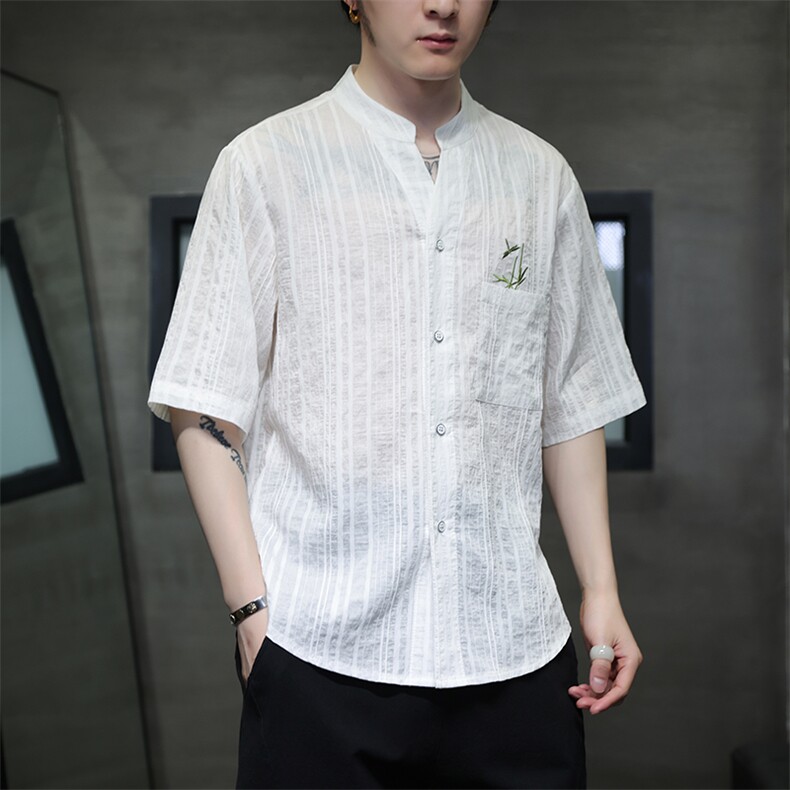新中式风潮T恤短袖民族服饰刺绣汉服时尚天丝透气T2420-P65,男装T恤,电商A227