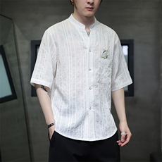 新中式风潮T恤短袖民族服饰刺绣汉服时尚天丝透气T2420-P65，男装T恤，电商A227