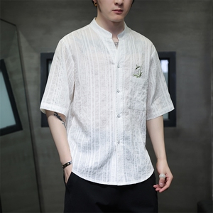 新中式风潮T恤短袖民族服饰刺绣汉服时尚天丝透气T2420-P65图片