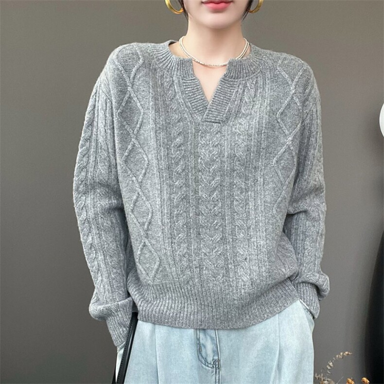 时尚百搭女士V领加厚羊毛衫显瘦保暖秋冬必备单品,女装羊毛衫,秋虹羊绒