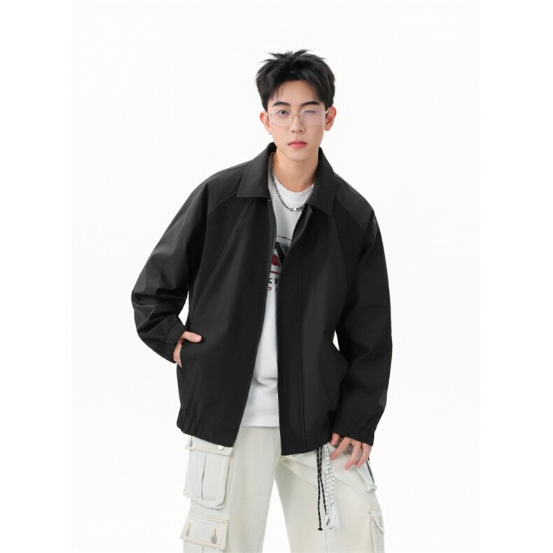 美式撞色罗纹翻领夹克cleanfit哈灵顿设计潮牌外套504-W624-特P60图片