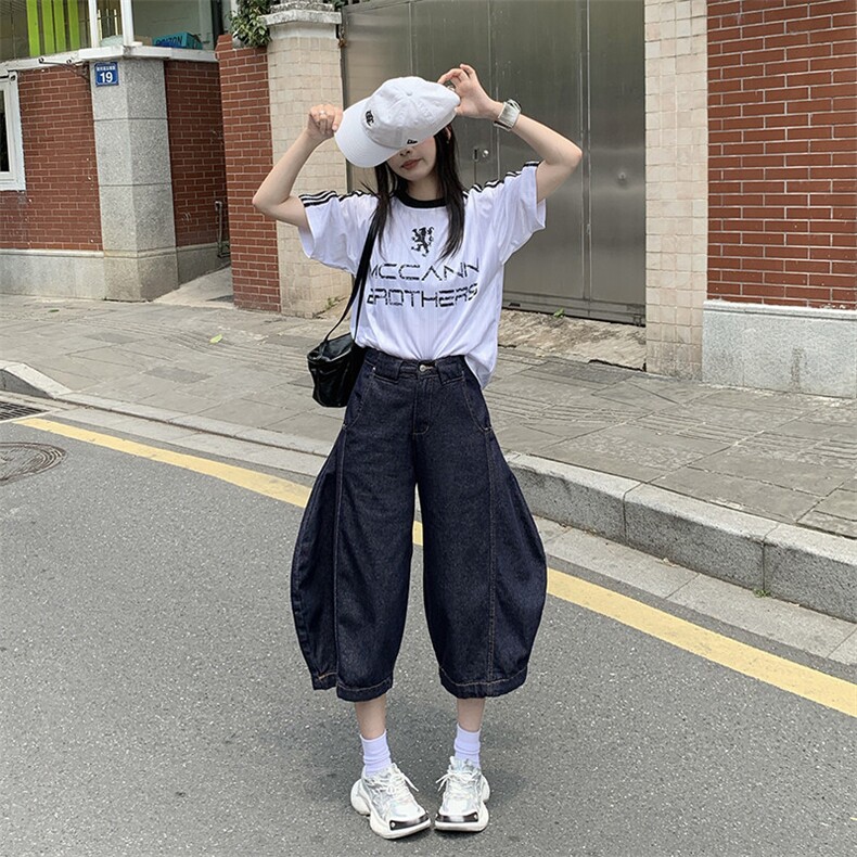 美式复古水洗弯刀牛仔裤男女高街垂感宽松七分阔腿裤子YD702-P65,男装牛仔裤,星座509