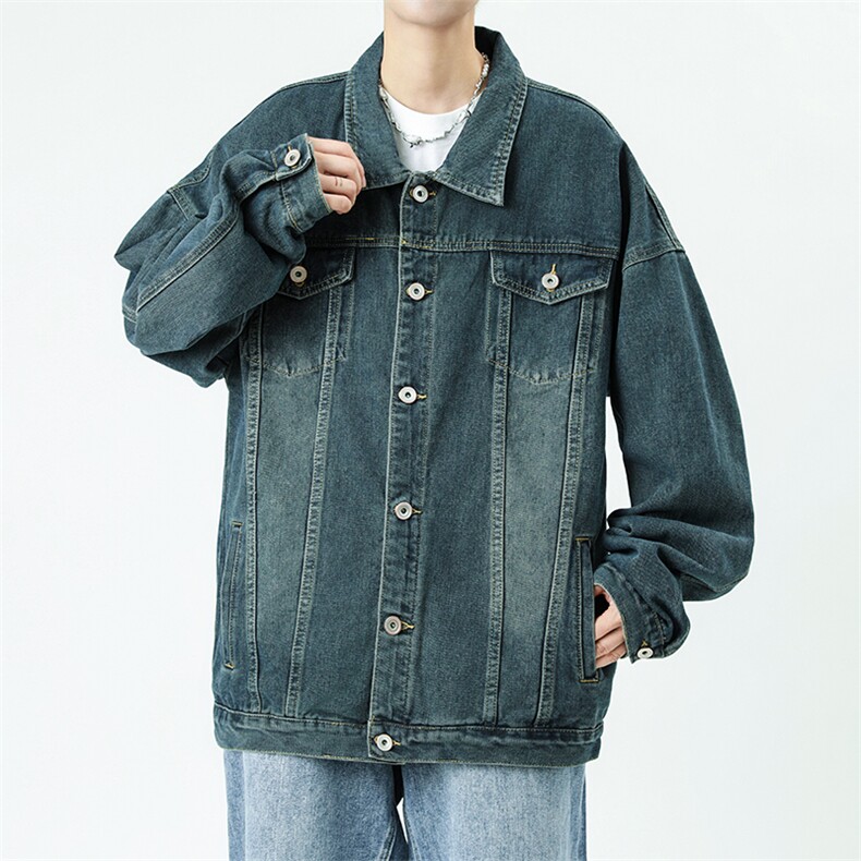 ins复古街头日系复古牛仔夹克2023时尚纯色潮流牛仔外套男高品质,男装工装外套,星座910