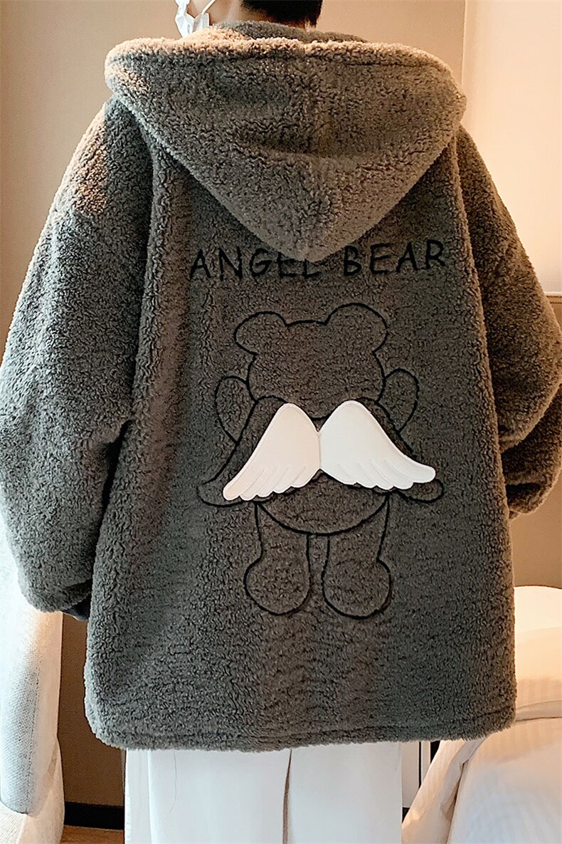冬季新款宽松小飞熊刺绣羊羔毛棉服连帽棉袄棉衣A071-1009-P120,男装棉衣,电商A071