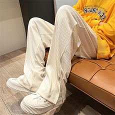 K60-P45早秋脚口开叉直筒宽松条纹休闲裤男女大码拖地长裤控68，男装休闲裤，电商B369（原A024）