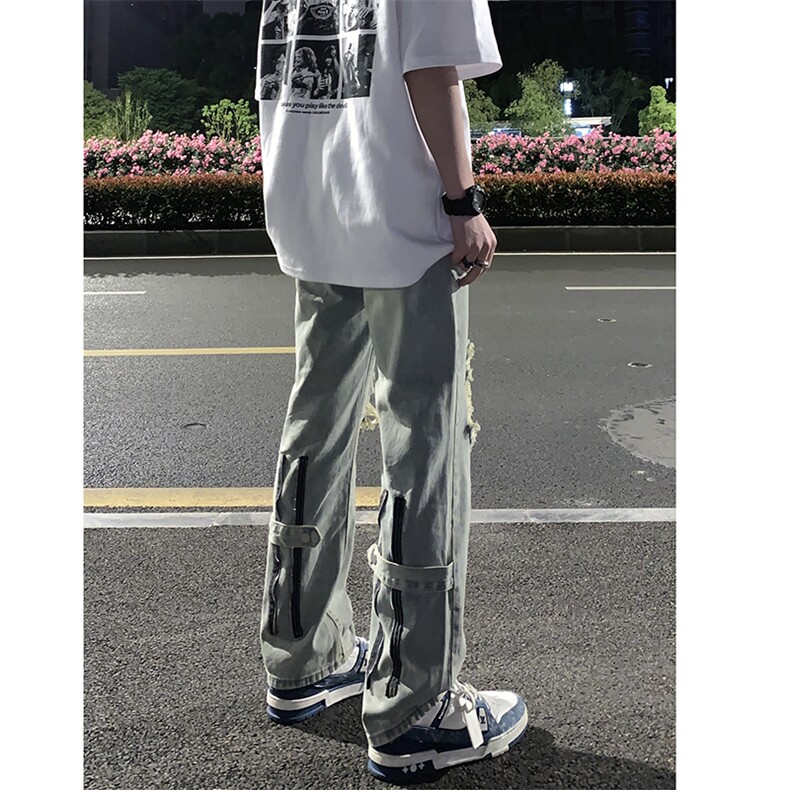 B221美式ins高街暗黑系小众拉链直筒牛仔裤LK23073-P65控88,男装牛仔裤,电商B221