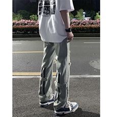 B221美式ins高街暗黑系小众拉链直筒牛仔裤LK23073-P65控88，男装牛仔裤，电商B221