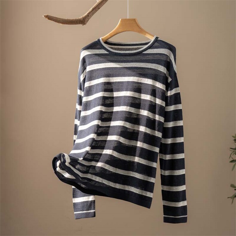 2025年秋季套头单件长袖条纹套衫时尚百搭简约大方，商品下架区商品下架区，江帆羊绒