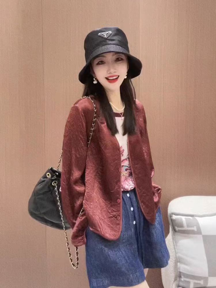 复古外穿v领衬衫外套女新款宽松遮肉开衫短外套上衣,女装蕾丝衫/雪纺衫,思沃羊绒
