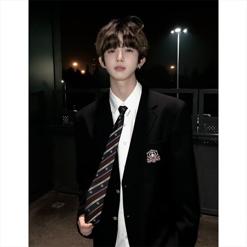 日系复古dk制服男徽章黑色西装外套男高级感学院风休闲西服潮,男装西服套装,星座506A