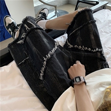 夏季高街欧美风扎染毛边牛仔短裤男做旧宽松直筒五分裤H6656-P40，男装牛仔裤，星座1008