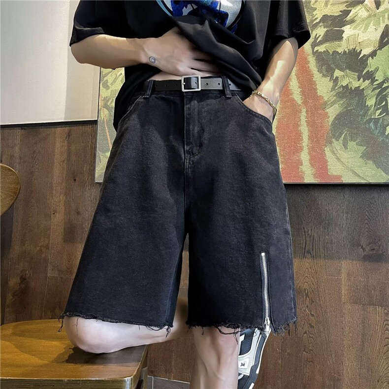 夏款男牛仔短裤流苏开叉拉链五分短裤D1 P38图片