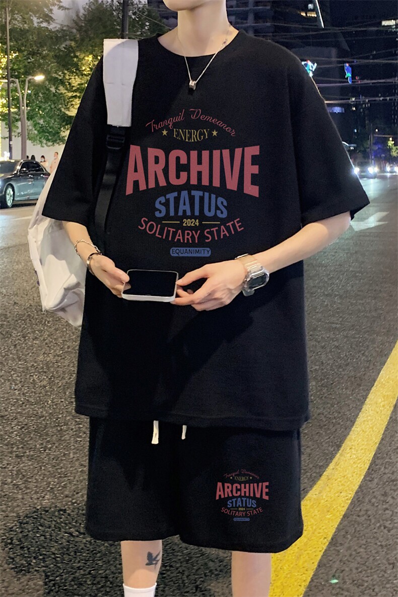 ！2025夏季新款男士华夫格短袖T恤套装学生一套HTZ80P50,男装T恤,电商B220