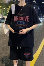 ！2025夏季新款男士华夫格短袖T恤套装学生一套HTZ80P50，男装T恤，电商B220
