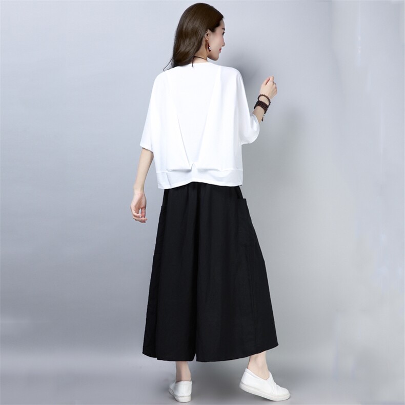 2021年夏季新款休闲时尚两件套装韩版百搭T恤女+阔腿裙裤子套装,女装套装/套裙,简韵佳