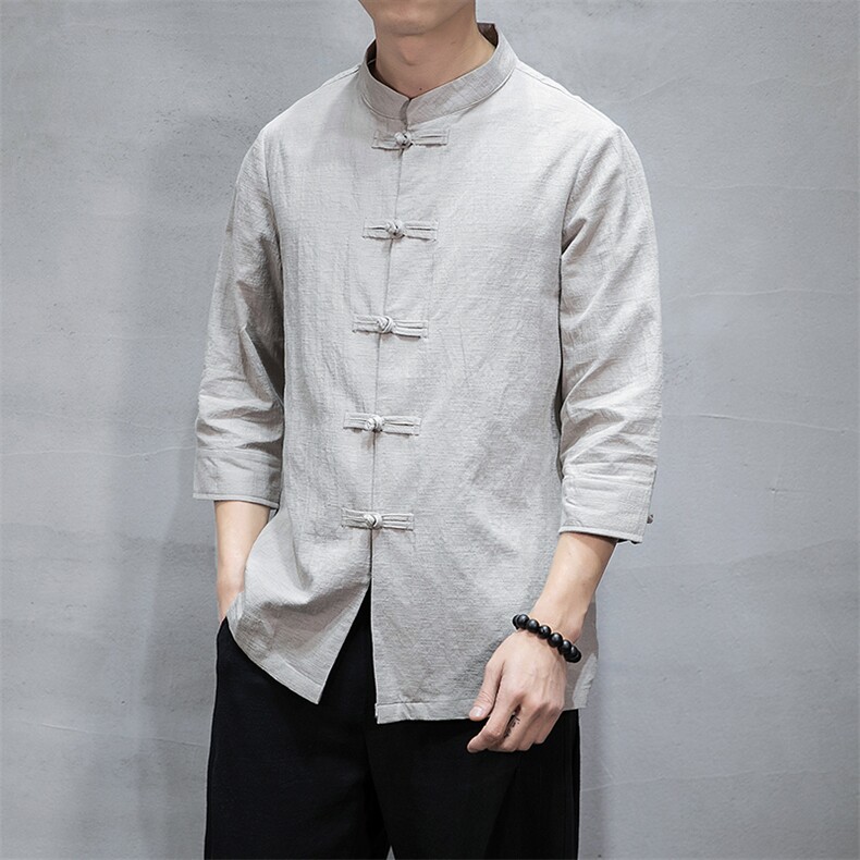 夏季新款中国风棉麻立领七分袖男衬衫中式唐装QT6008-1/CS066/P70,男装衬衫,电商A008