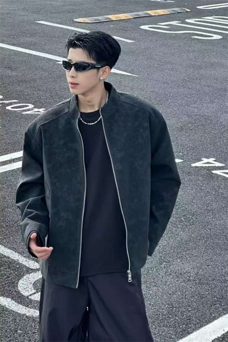 现货网图慎用春秋皮夹克扎染皮衣外套JK317P65,男装夹克,星座1904A