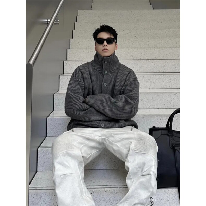 【有货】Z43CC-特P50高领开衫毛衣男慵懒风单排纽扣针织衫外套,男装针织衫/毛衣,星座1007（原301D）