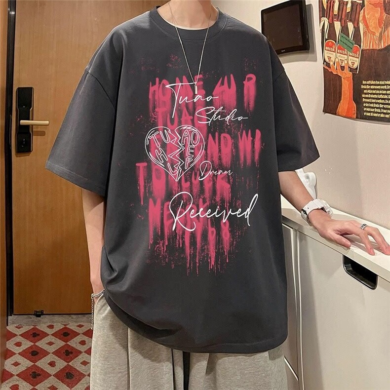 纯棉男生2025新款夏季美式复古短袖T恤印花宽松潮牌ins百,男装T恤,星座218-1（原230）