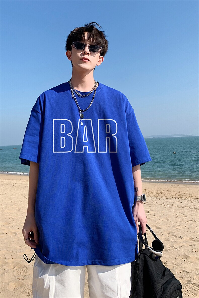不断货纯棉重磅潮牌潮流青少年宽松圆领短袖T恤B219-Y232-P25,男装T恤,电商B219