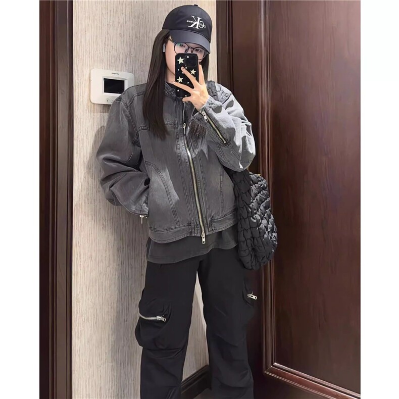 W9270-P80春季新款美式复古牛仔外套痞帅无领棒球服水洗夹克,男装夹克,星座1608-2