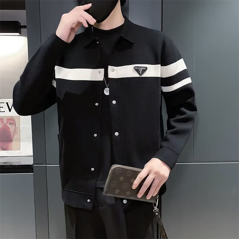 新品秋冬夹克外套男针织开衫翻领撞色拼接潮牌毛衣M810-P65,男装针织衫/毛衣,星座1109-3