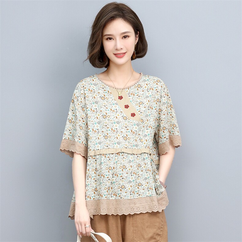 新款夏季女装宽松显瘦碎花短袖T恤甜美清新百搭上衣,女装T恤,悦见她