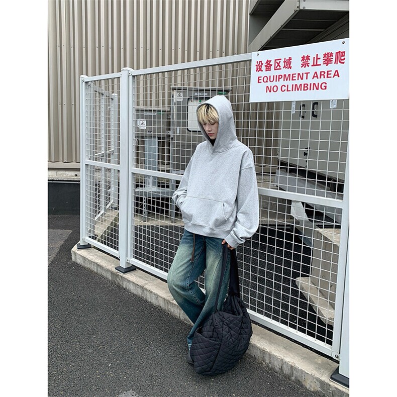灰色cleanfit男生短款卫衣美式重磅连帽大帽衫廓形外套潮WY004P48,女装短外套,电商B312