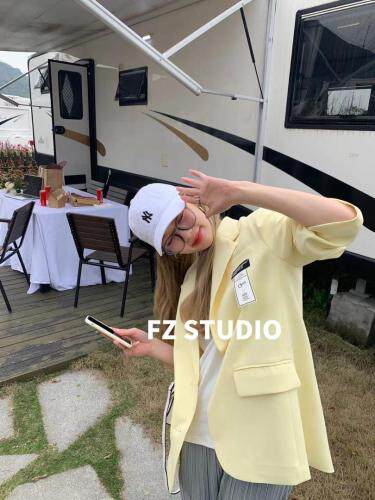 【春季新款】自制高品质薄款西装黄色，女装西装，F/TU