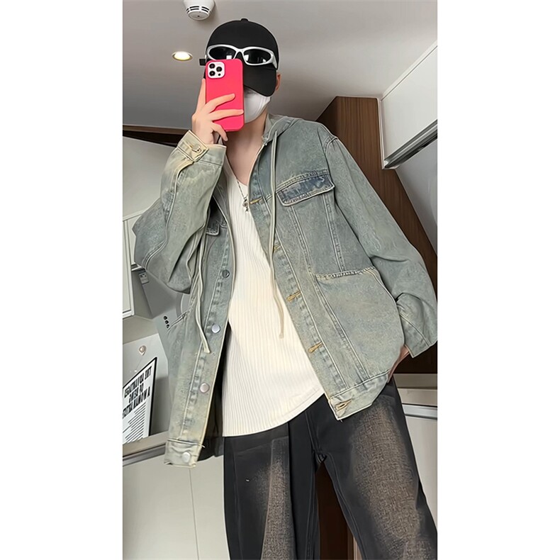 连帽牛仔衣男夹克外套宽松上衣KD633-P75,男装工装外套,电商D312-1