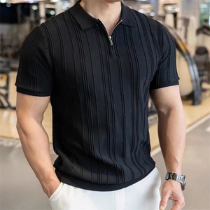 条纹2025短袖男士夏季新款绅士微弹百搭针织上衣潮男YF3906图片