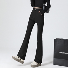 显腿长～春款弹力高腰小黑裤塑性显瘦马蹄裤微喇裤大码新款，女装休闲裤，云美莎专业女裤-全店现货