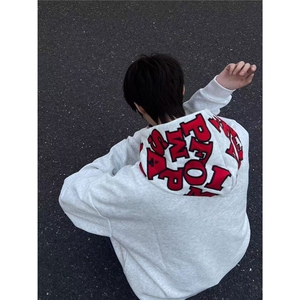 刺绣字母美式高街连帽卫衣女加绒加厚秋冬新款宽松潮牌学院风外套图片
