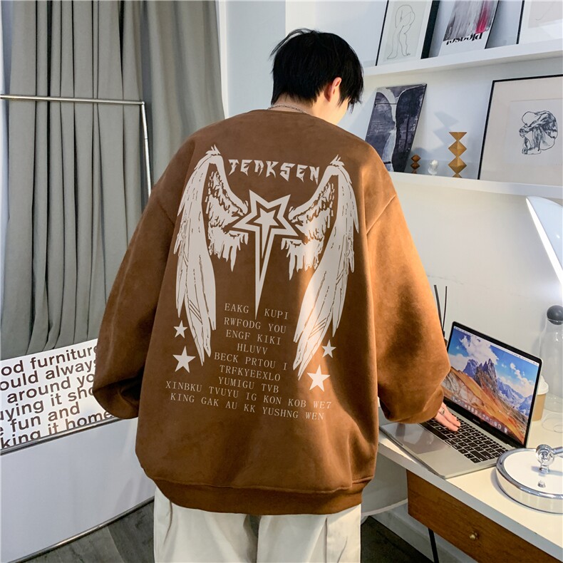 麂皮绒秋季新款重磅卫衣美式高街翅膀印花JK23522特批38控68图片