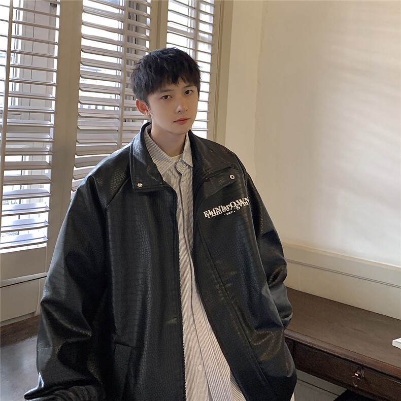 港风中性休闲宽松潮流皮衣大码M-5XL夹克男士外套JK7570P85控128，男装皮衣，星座227-7