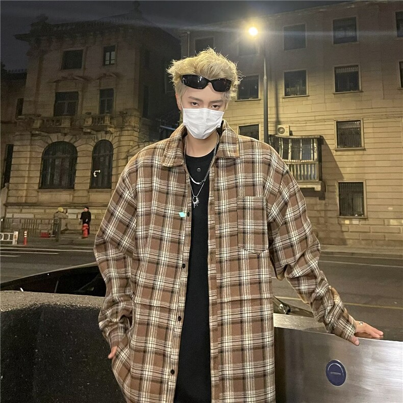 日系cityboy衬衫秋冬季男女生学院风加厚情侣保暖格子衬衣-CC18,男装衬衫,星座601-2