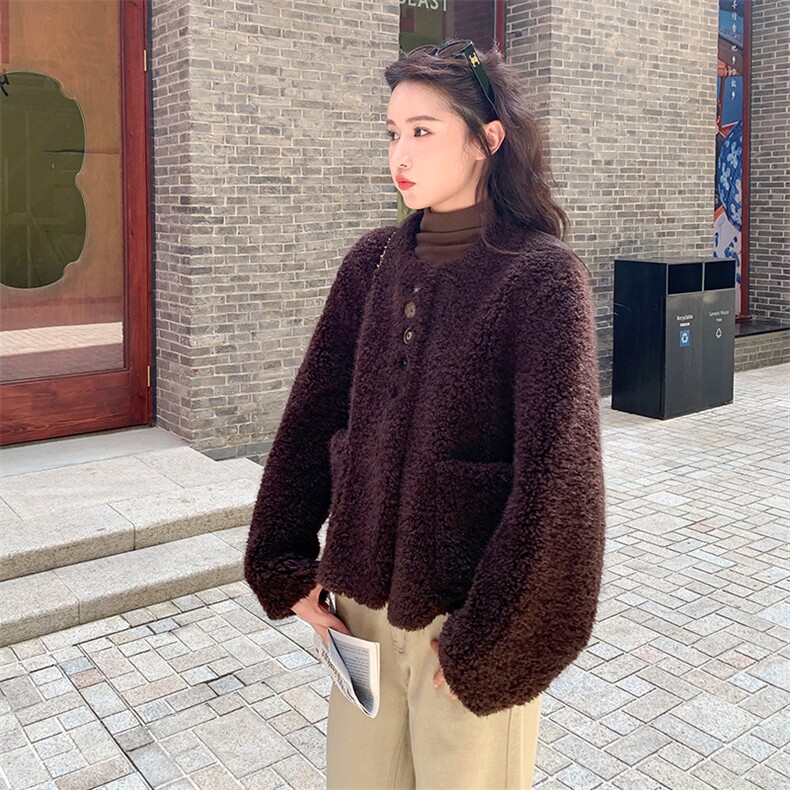 冬装新款驼马绒皮毛一体外套-195-k298，女装皮草，2D075