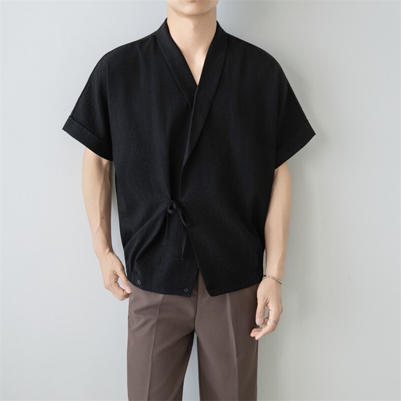 小伙无领纯色衬衫男休闲宽松风刺绣衬衣轻熟风A236-82577-P55,男装衬衫,电商A236