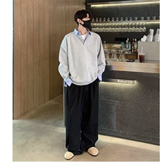 假两件卫衣男生秋冬季美式拼接宽松大码衬衫领内搭打底衫WYC13，男装T恤，星座208-5
