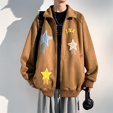 J6618P68光影墙2024抖音高品质秋季星星印花麂皮绒翻领夹克外套，男装夹克，电商A026-1