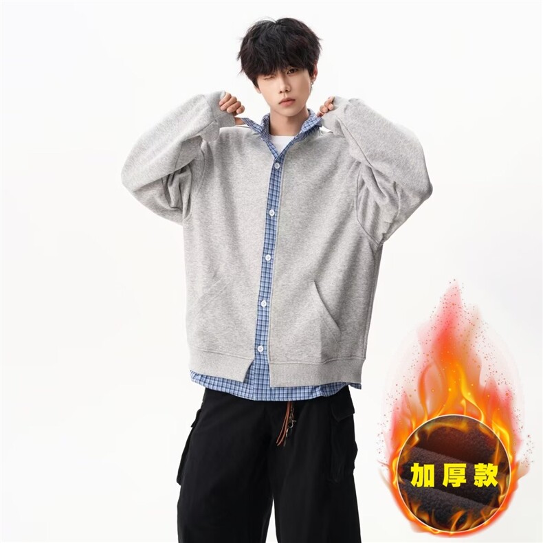 秋季新款加绒加厚卫衣宽松休闲百搭男外套时尚假两件上衣WY70-1，女装短外套，星座516A