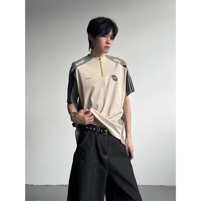 半拉链撞色凉感t恤男女夏季薄款户外运动训练服球衣防晒速干短袖,男装防晒衣,星座506A