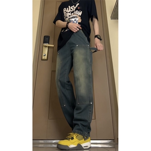 牛仔裤伐木裤 潮牌复古hiphop秋冬工装裤阔腿美式拖地裤GJ219P55图片