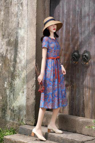 现货，棉麻连衣裙，女装连衣裙，金典明美