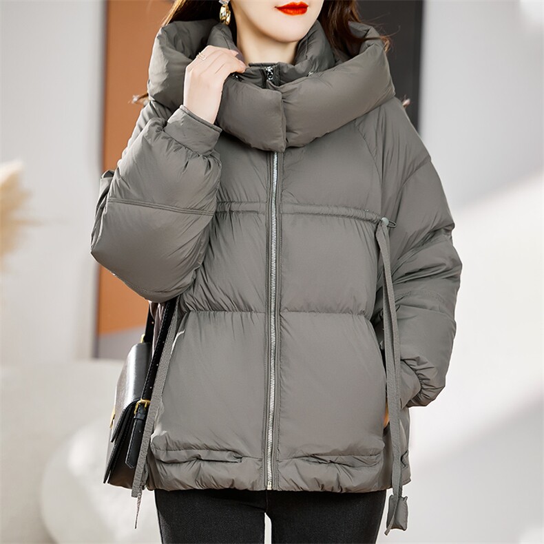 2023冬季新款韩版时尚百搭收腰抽绳加厚连帽羽绒服白鸭绒外套女,女装羽绒服,辉之琳
