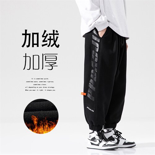 2021冬季新无影墙日系大码男字母印花加绒加厚休闲裤卫裤K2126P55图片