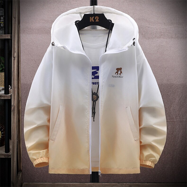 夏季印花小熊渐变色连帽防晒衣青少年宽松户外皮肤衣Z301-P23，男装防晒衣，星座310B-3